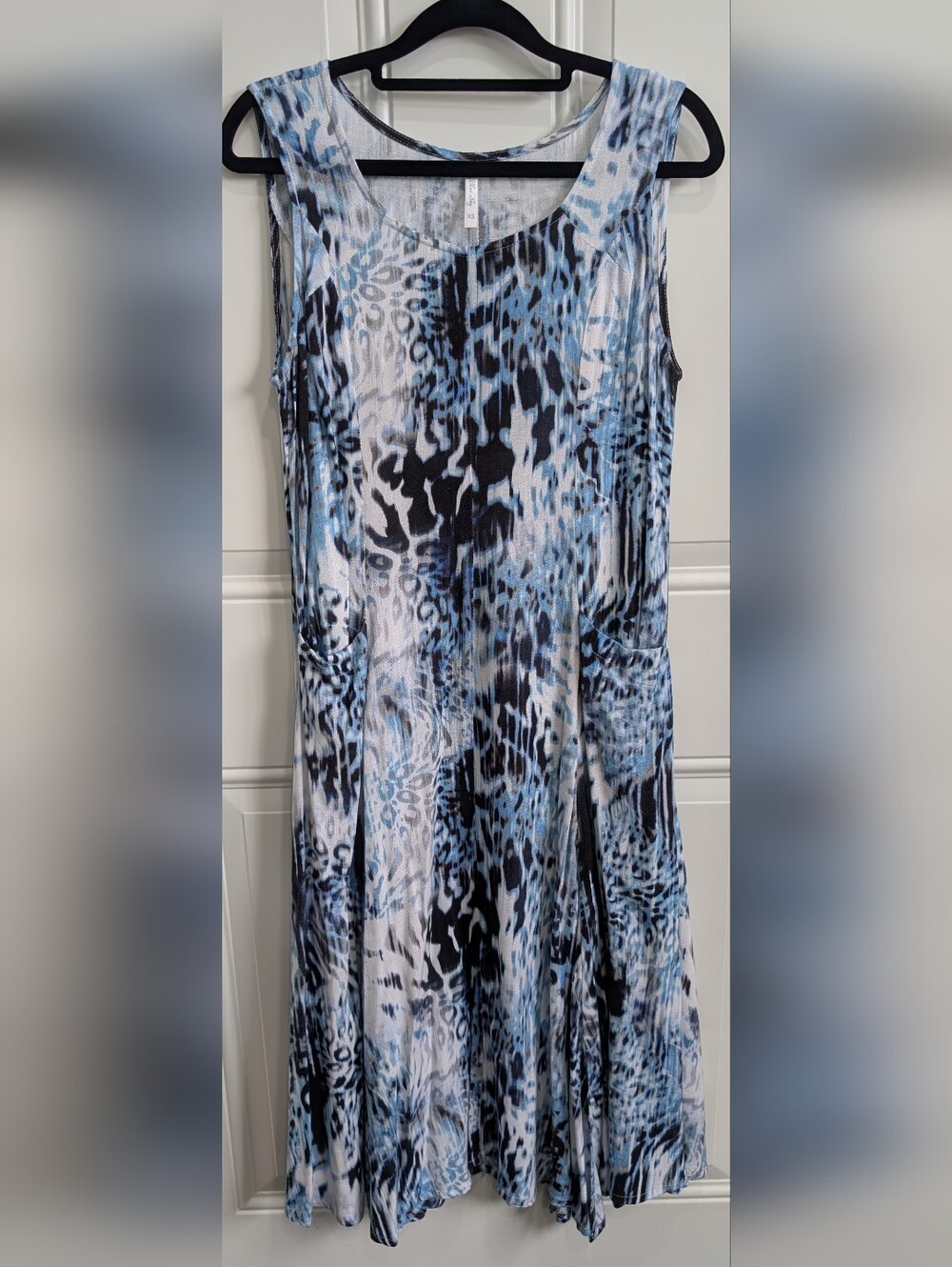 Blue Sky Black and Light Blue Abstract Maxi Dress 6 Multi Slits